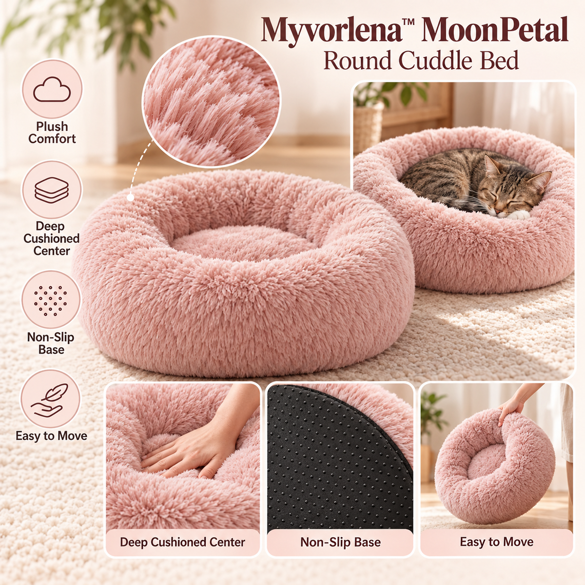 Myvorlena™ MoonPetal Round Cuddle Bed
