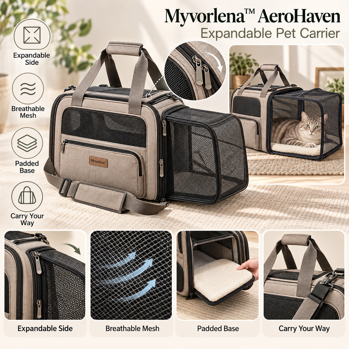 Myvorlena™ AeroHaven Expandable Pet Carrier