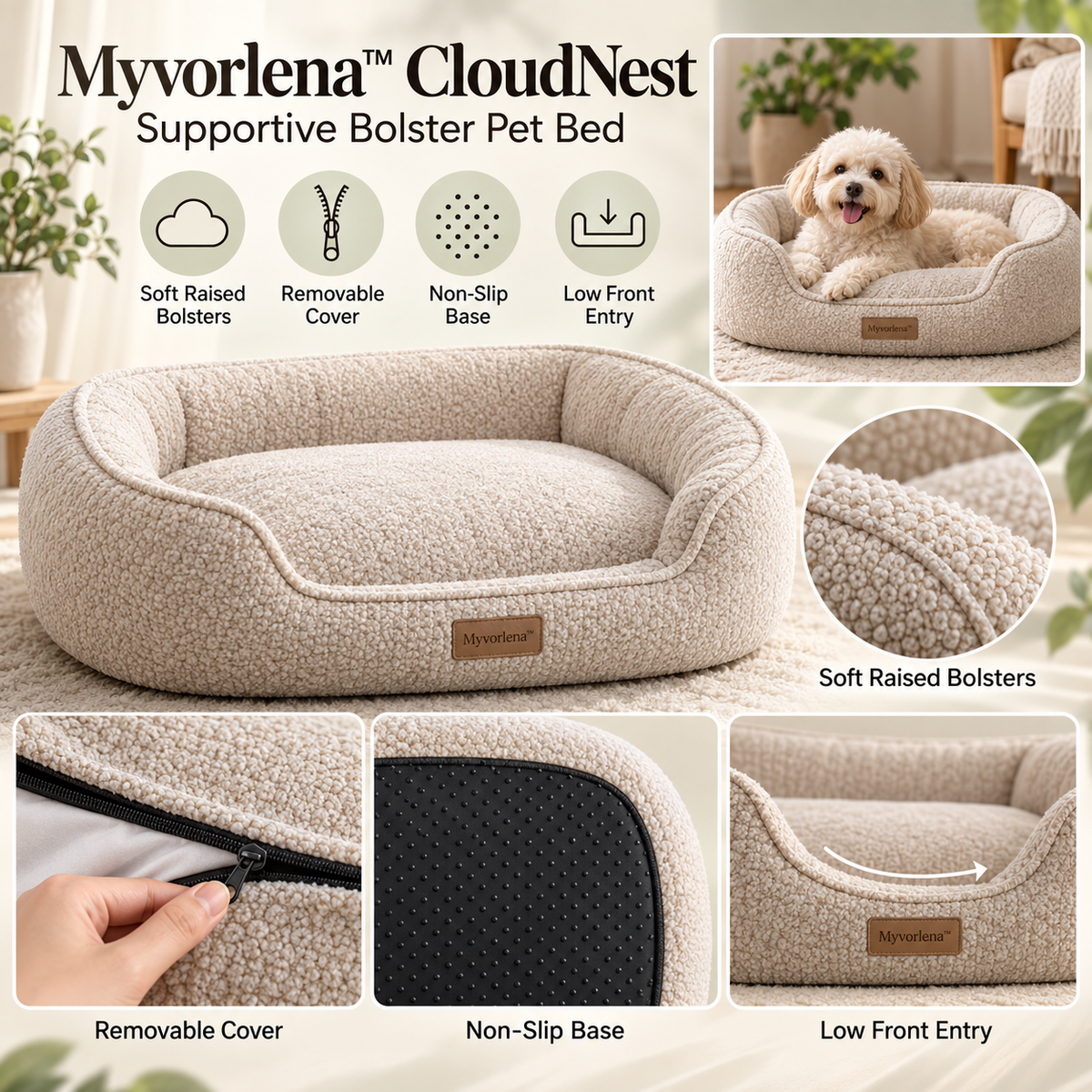 Myvorlena™ CloudNest Supportive Bolster Pet Bed