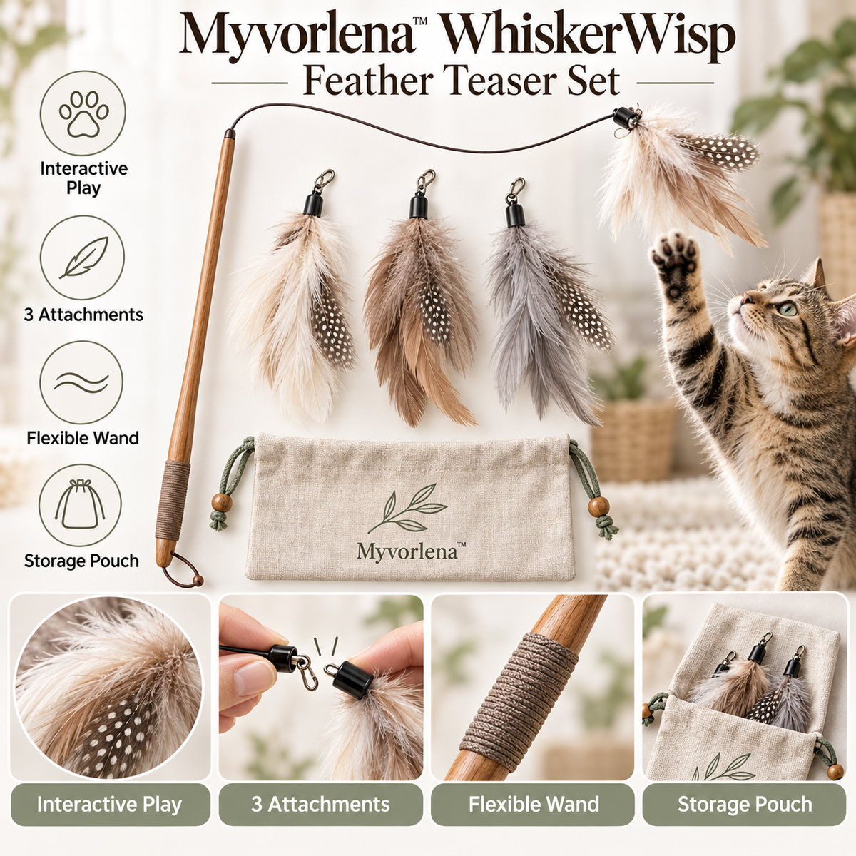 Myvorlena™ WhiskerWisp Feather Teaser Set