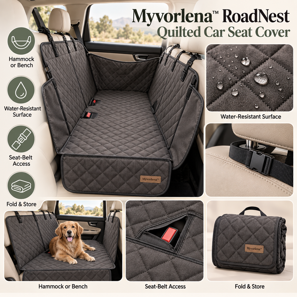 Myvorlena™ RoadNest Quilted Car Seat Cover